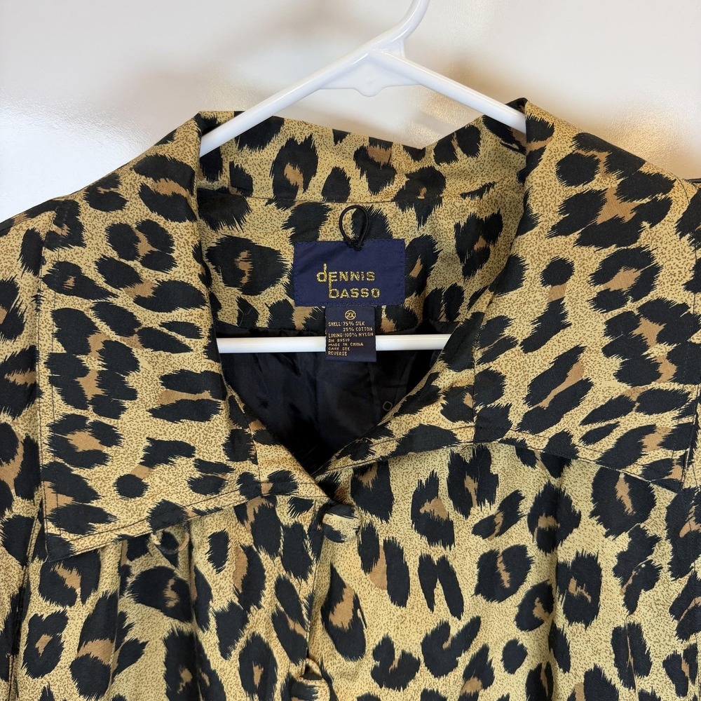 Dennis Basso Coat Womens 2X Brown Leopard Animal Print Silk Blend Overcoat - Picture 4 of 10